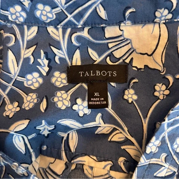 NWOT Talbots Blue and White Floral Blouse - Picture 6 of 8